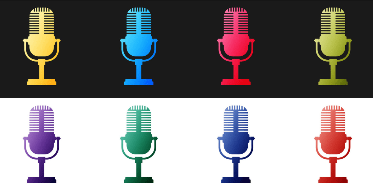 Set Microphone icon isolated on black and white background. On air radio mic microphone. Speaker sign. Vector.