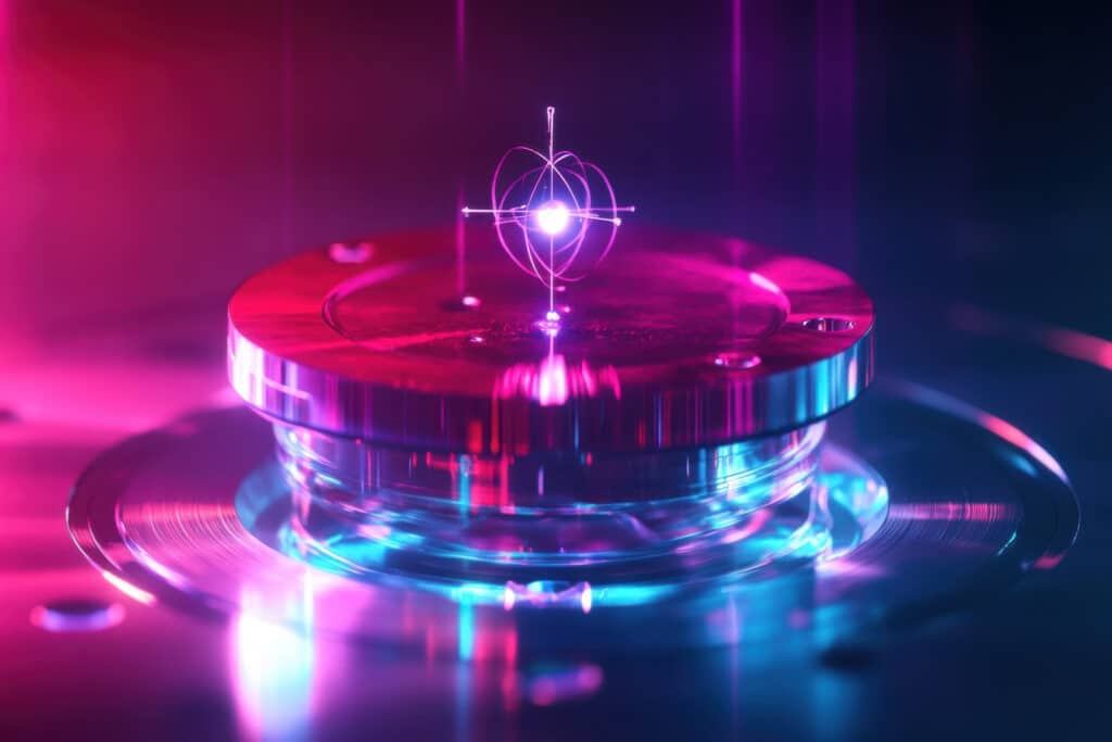 Quantum technology device demonstrating particle behavior in a lab environment