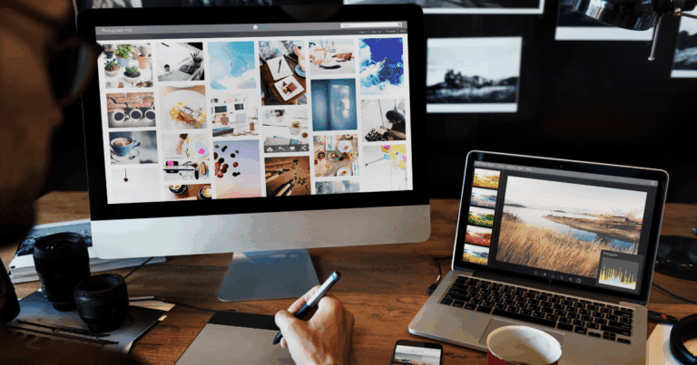 laptop with digital products on screen