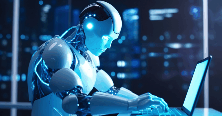 Robot AI at laptop