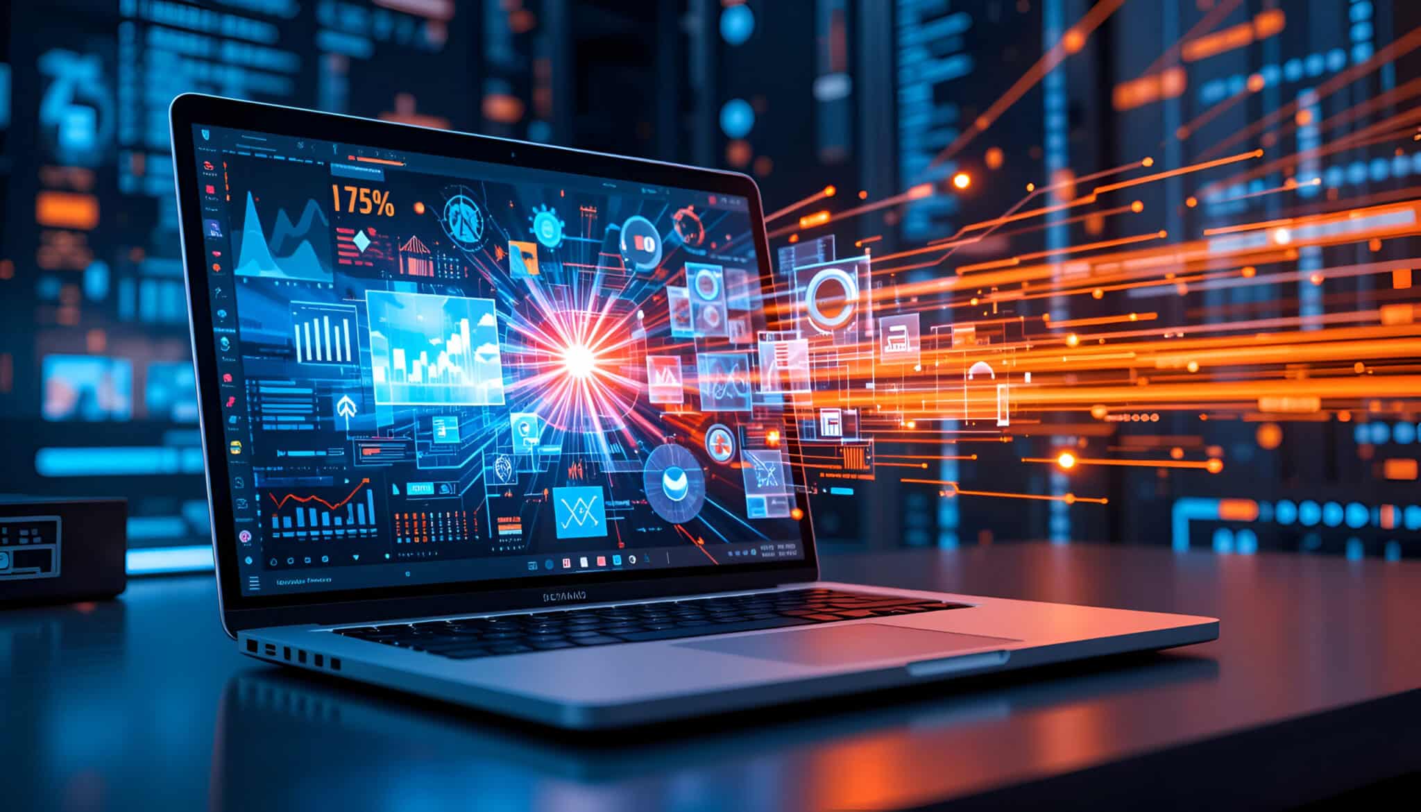 A Laptop streaming internet content from multiple sources